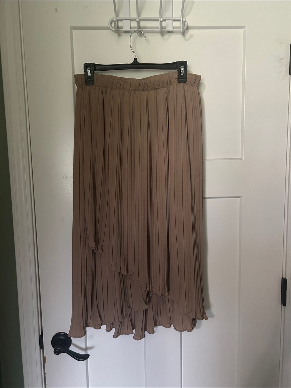 Alice Blue Asymmetrical Pleated Skirt in Taupe